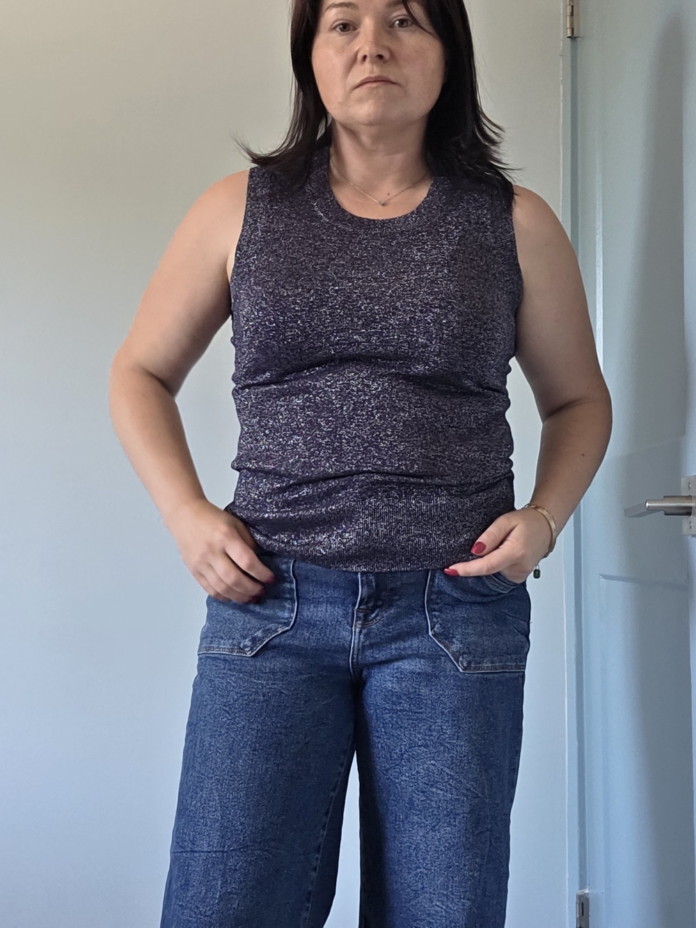 Joseph Metallic Knit Tank Top in Charcoal